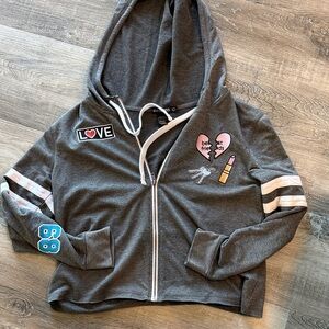 Miss Chevous Gray Hoodie with Fun Patches sz l